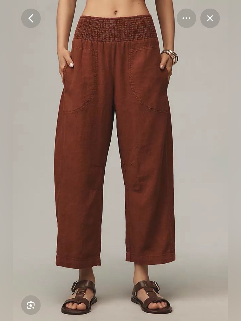 Pilcro Smocked Waist Wide-Leg Linen Pants - Rust NWOT